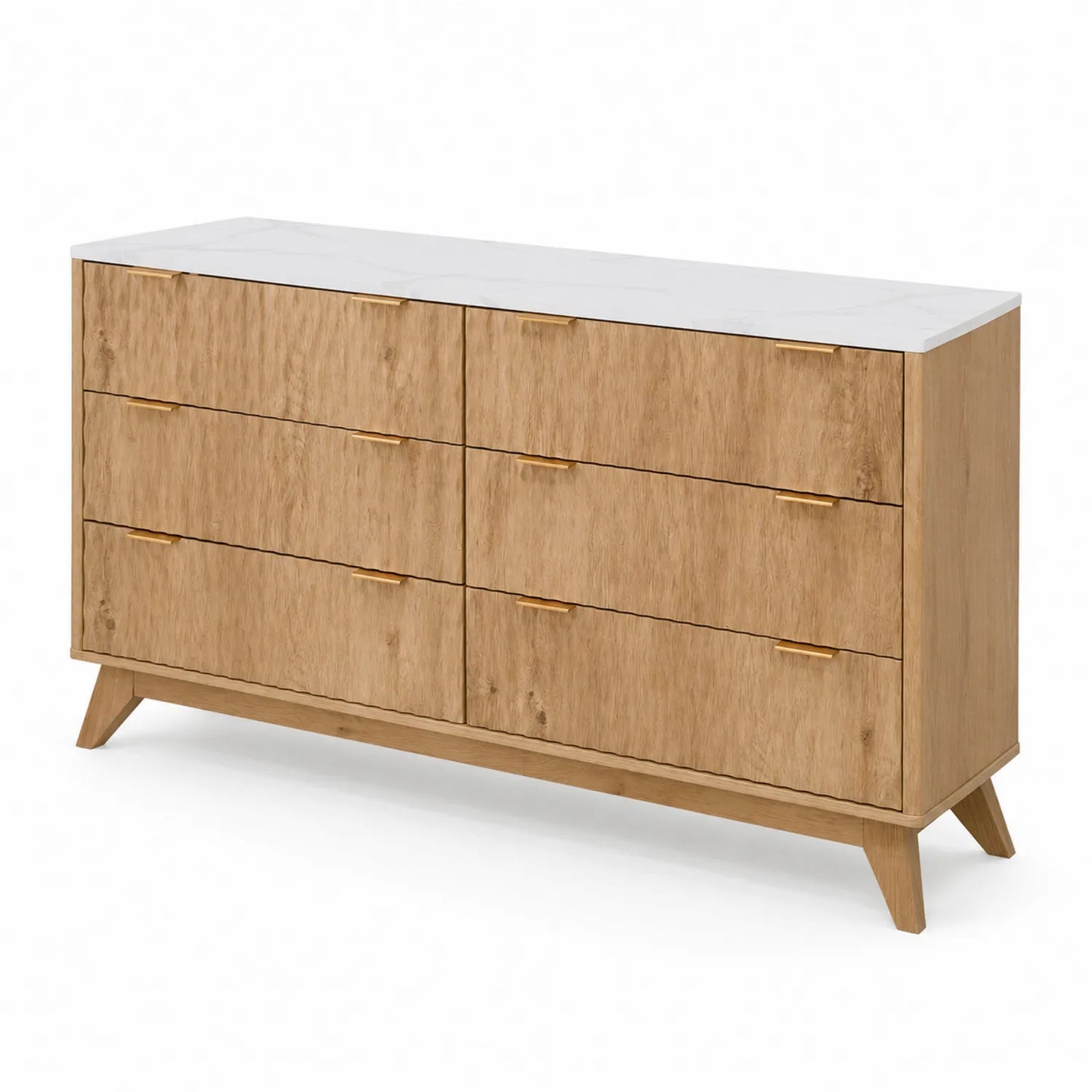 Commode 6 tiroirs en bois et marbre