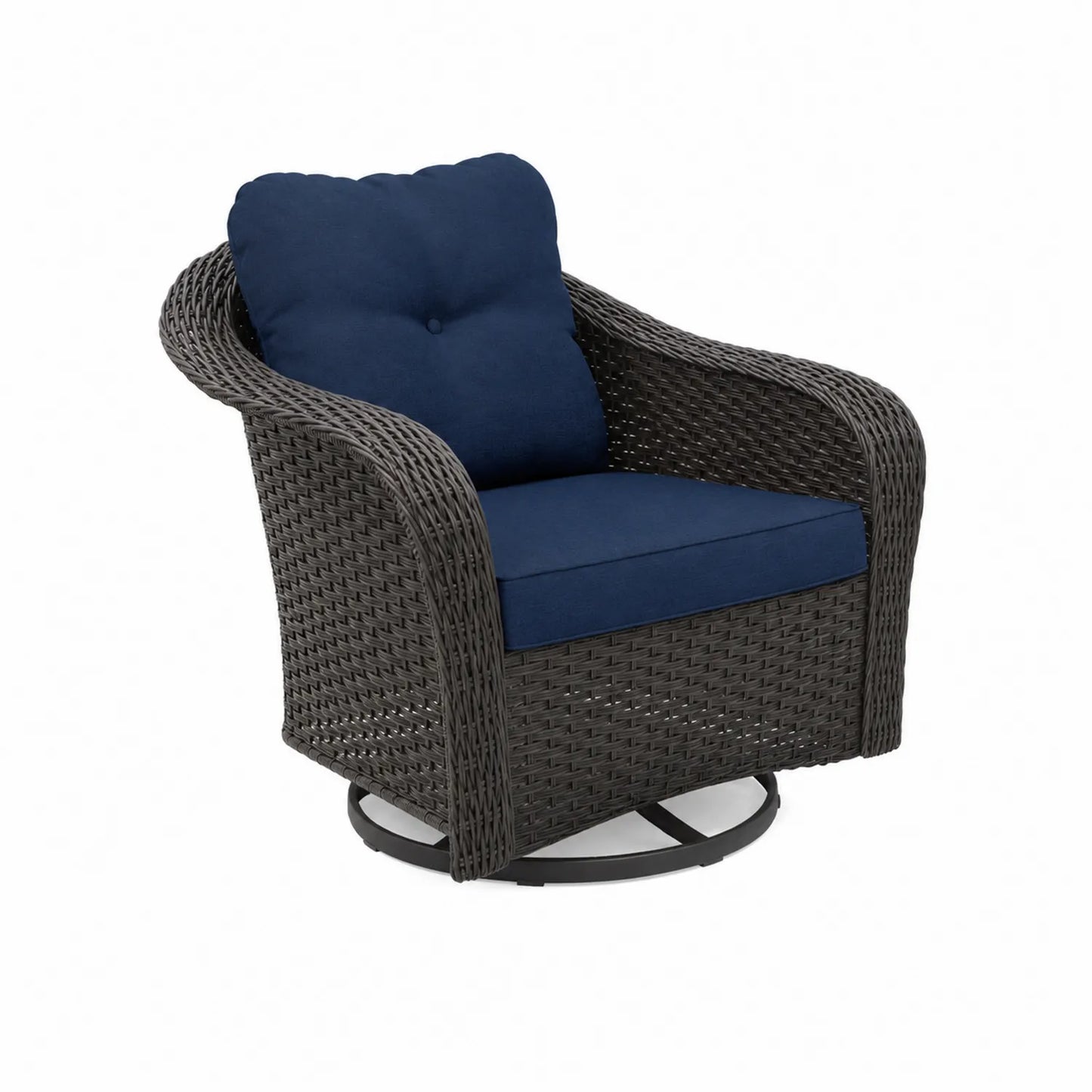 Fauteuil pivotant en résine avec coussins bleus