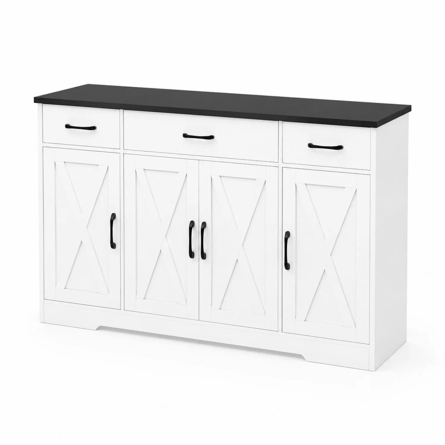 Buffet en Bois avec Portes Croisées, Blanc et Noir, 120x40x85 cm