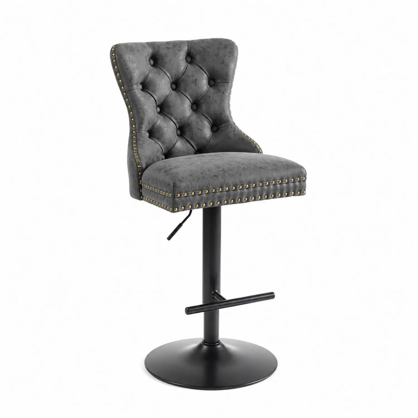 Tabouret de bar ajustable en velours Gris avec base en métal