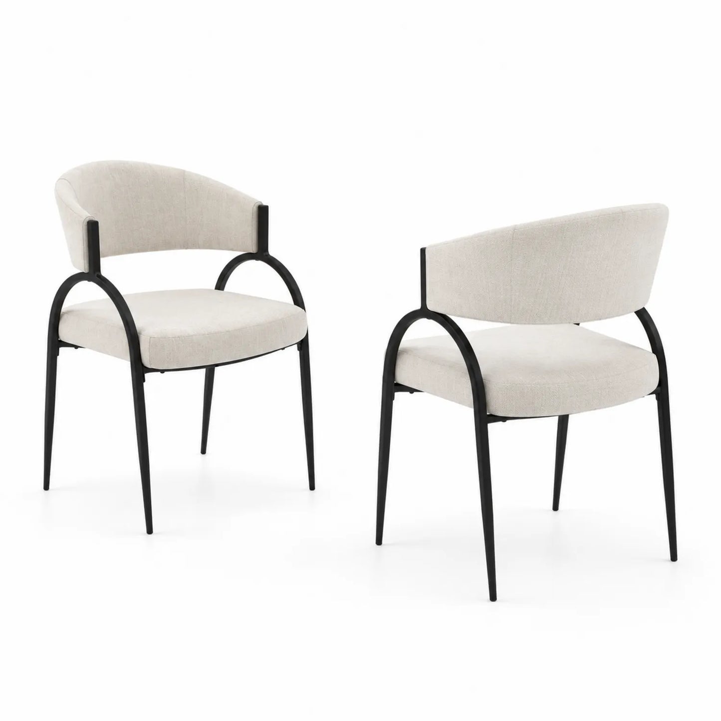 Lot de 2 chaises en tissu beige avec cadre en métal noir