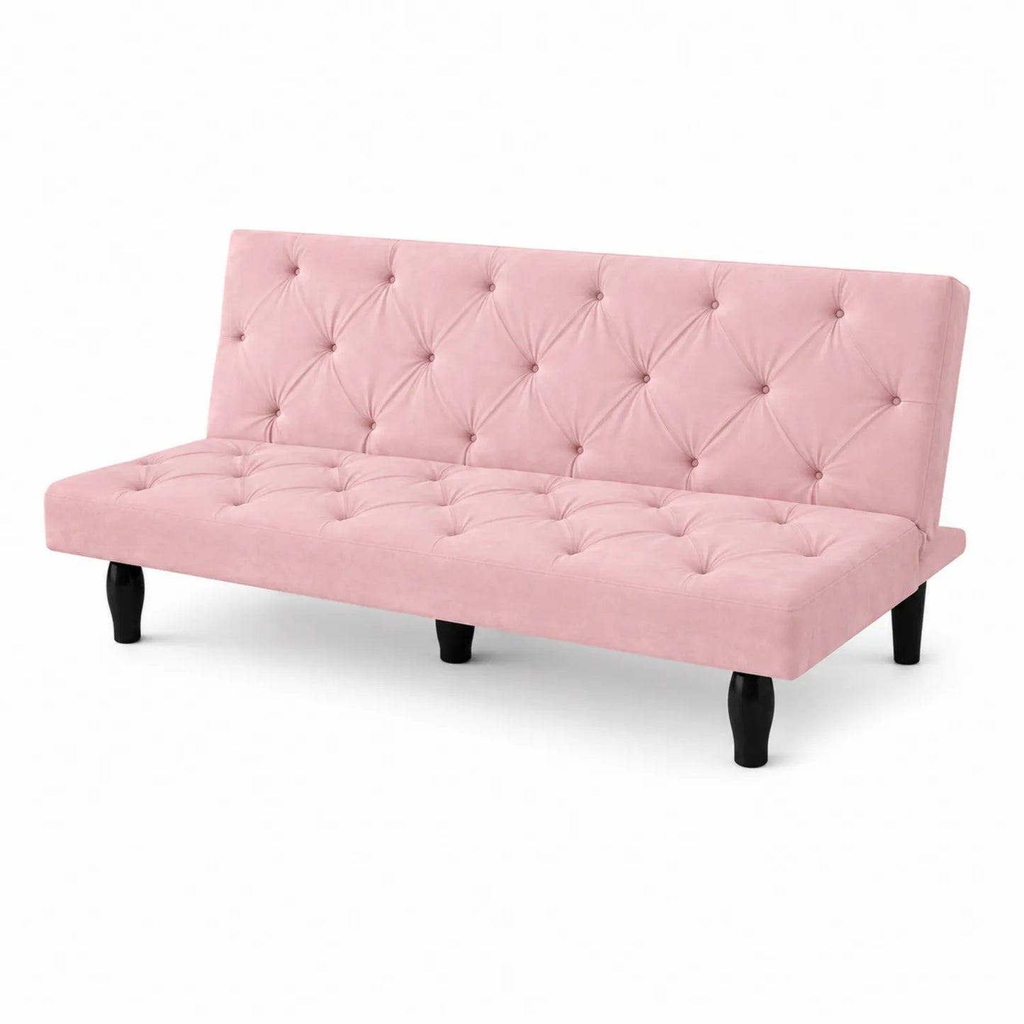 Canapé en velours rose avec pieds en bois