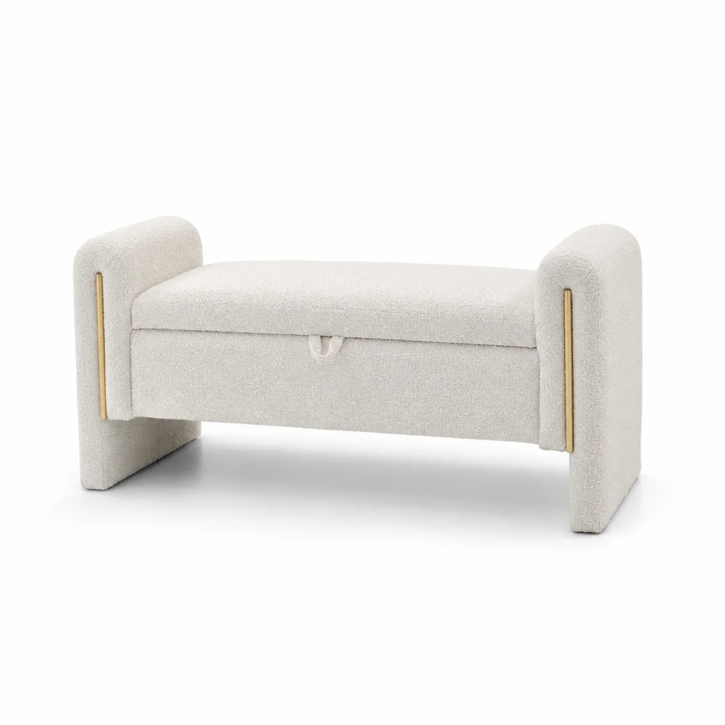 Banc en tissu bouclé avec accoudoirs et rangement 120 cm