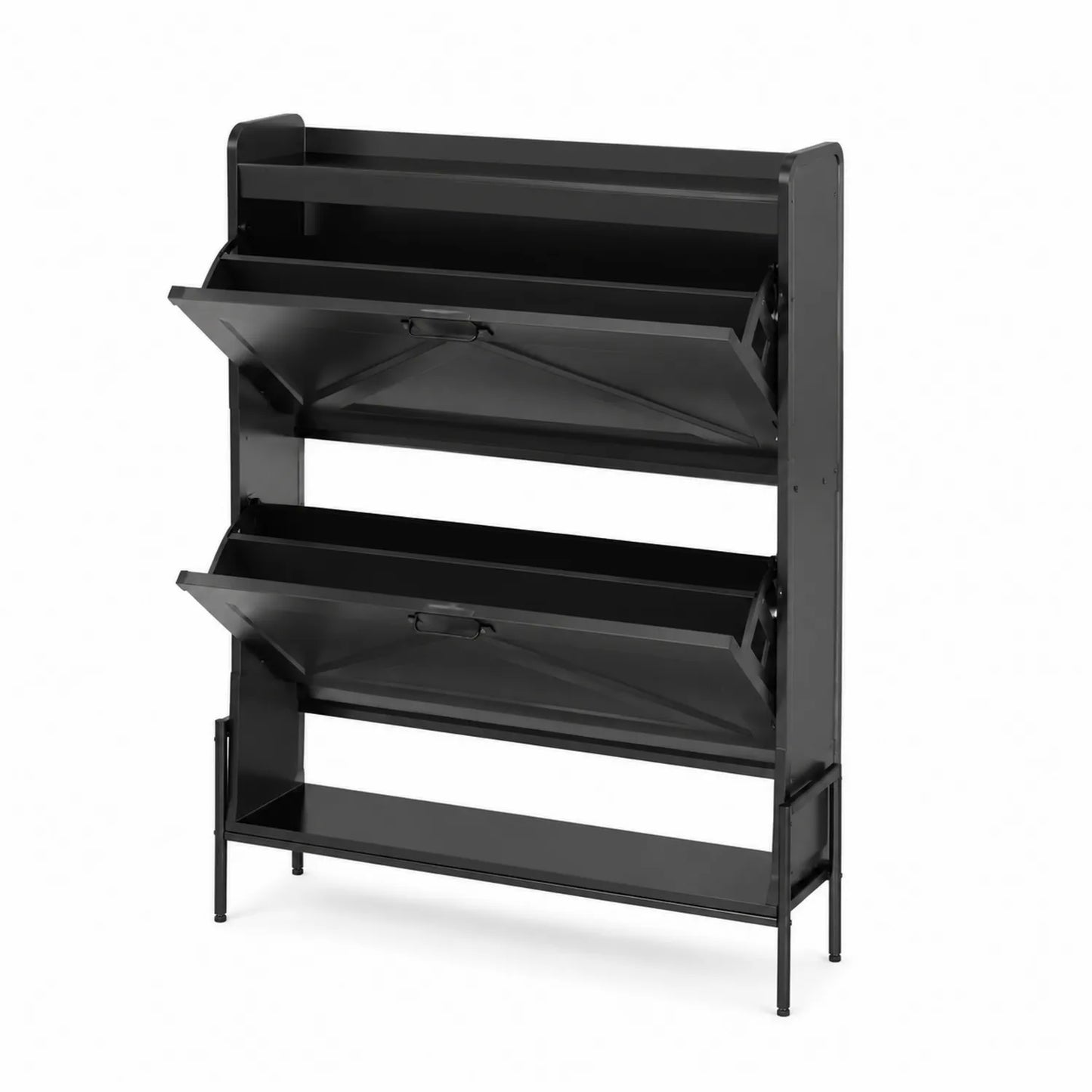 Étagère à chaussures en métal noir avec portes basculantes