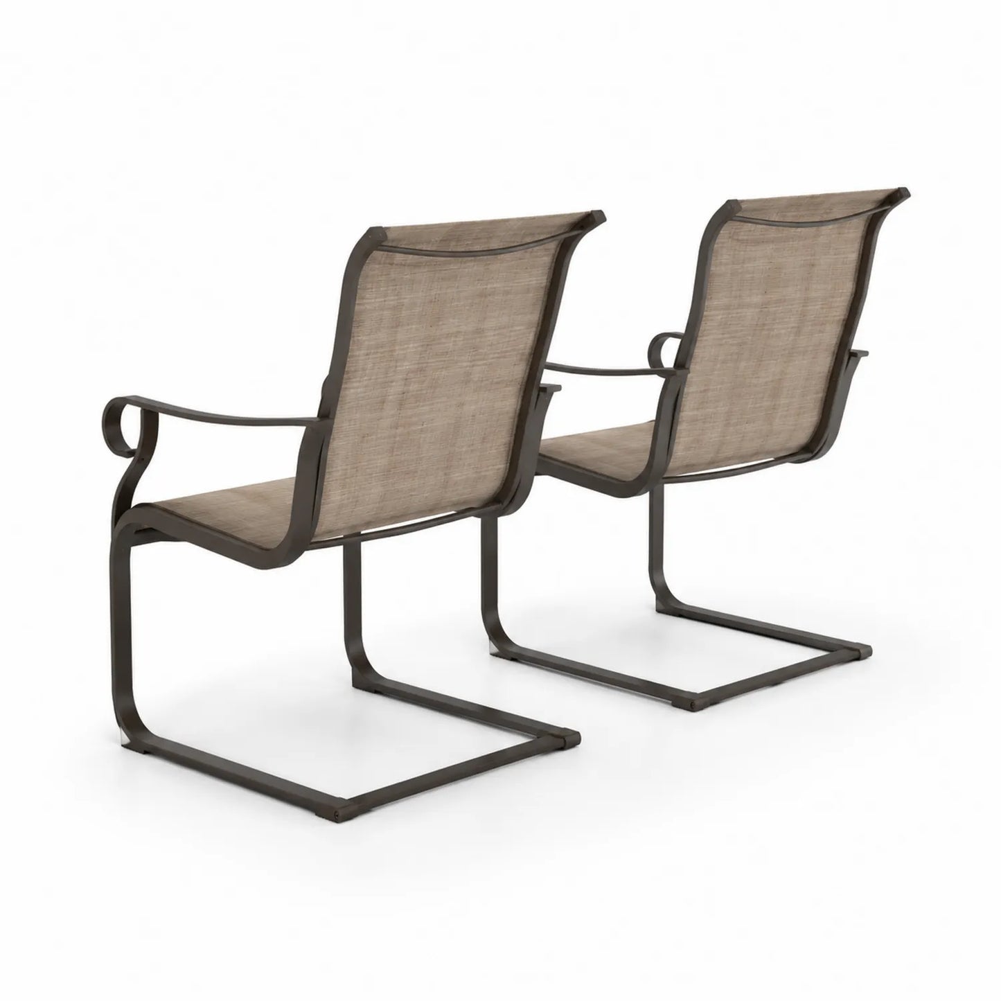 Lot de 2 chaises en métal avec assise et dossier en textilène brun et beige