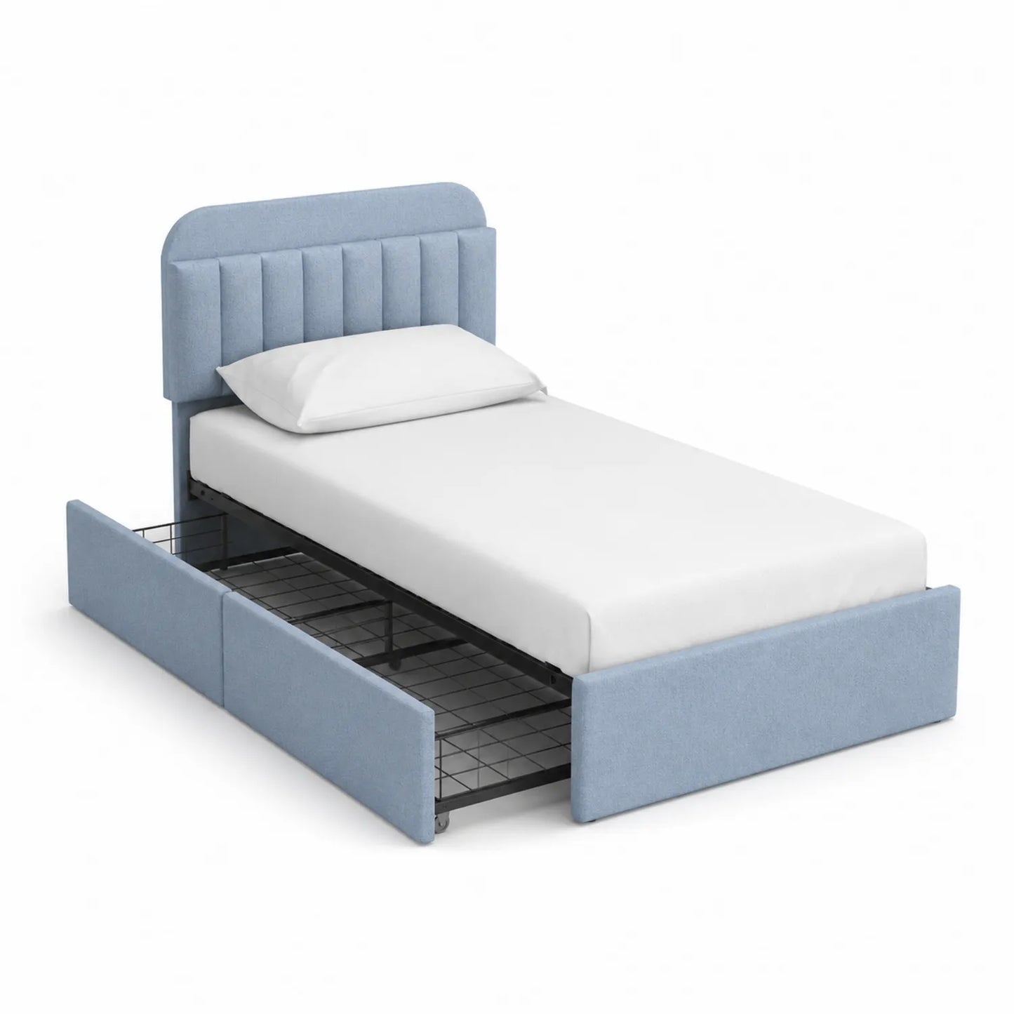 Lit simple avec rangement tissu bleu