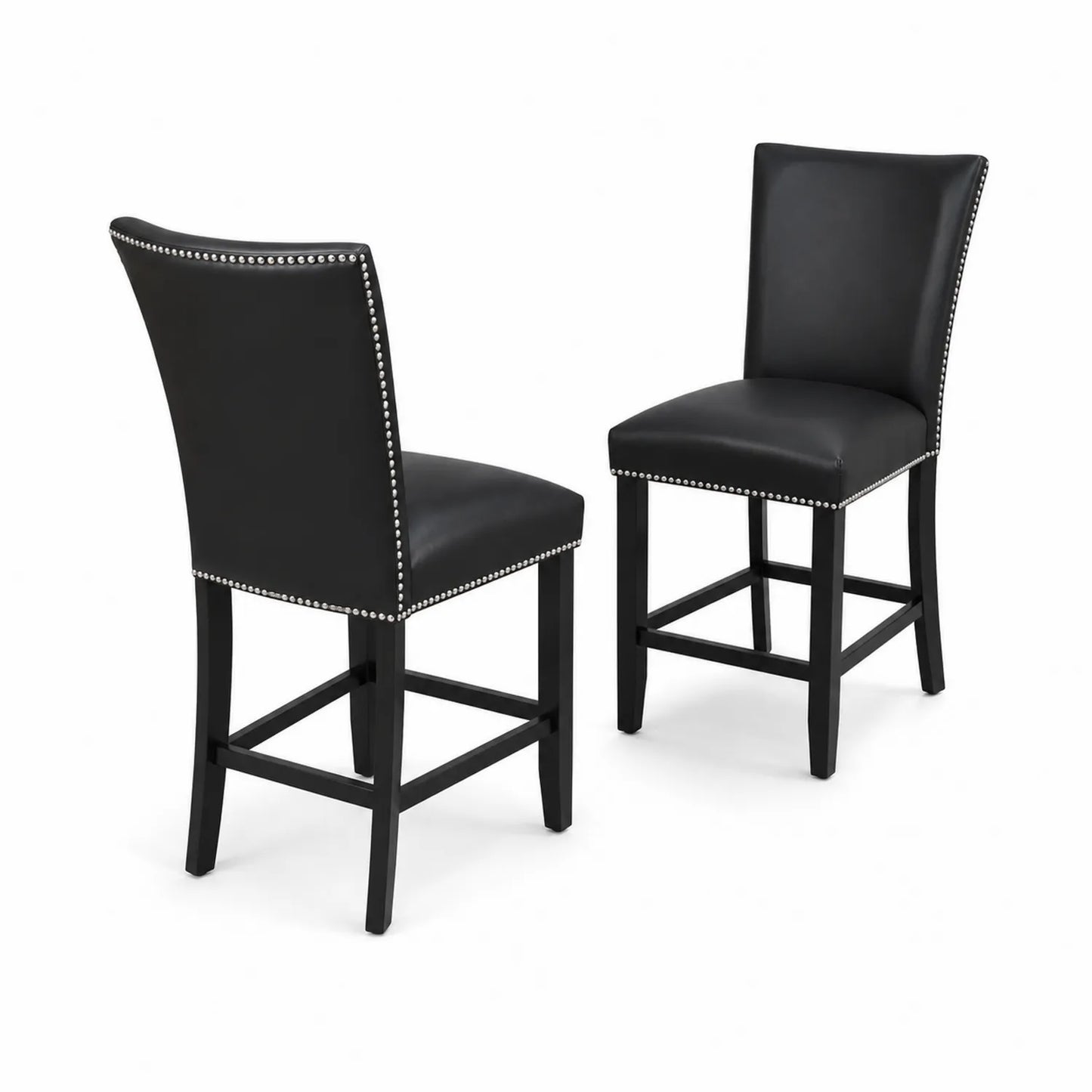 Chaises de bar en cuir synthétique noir avec clous - Lot de 2