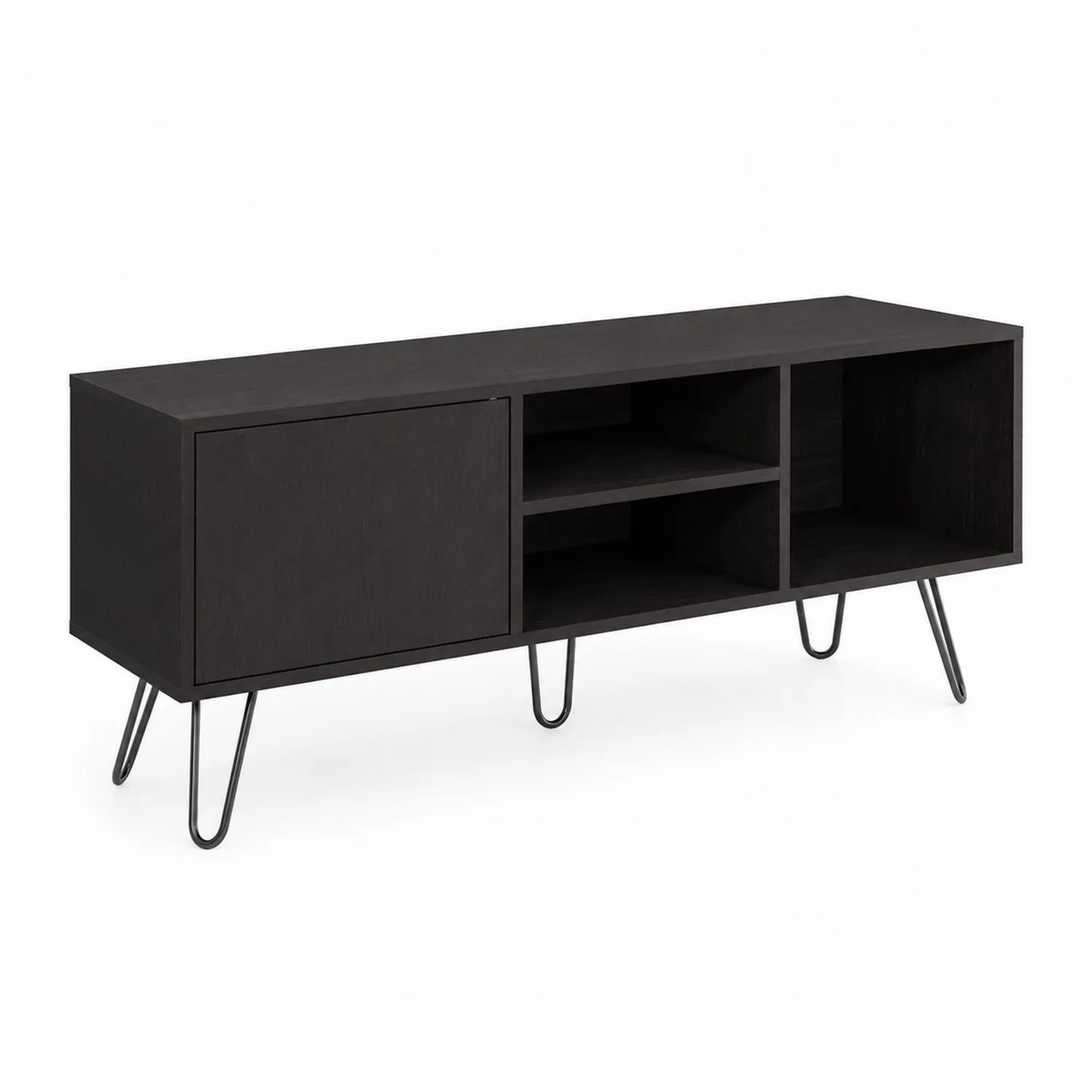 Meuble TV en Bois MDF Noir avec Pieds en Métal