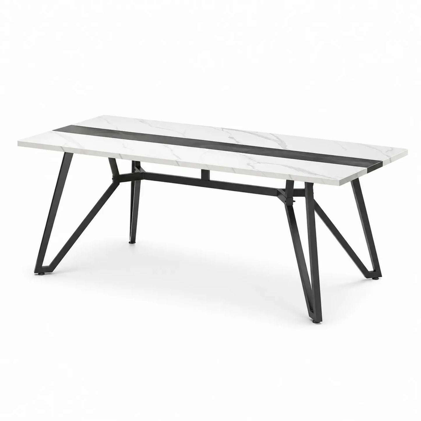 Table de salle à manger rectangulaire en céramique blanc avec pieds en métal noir