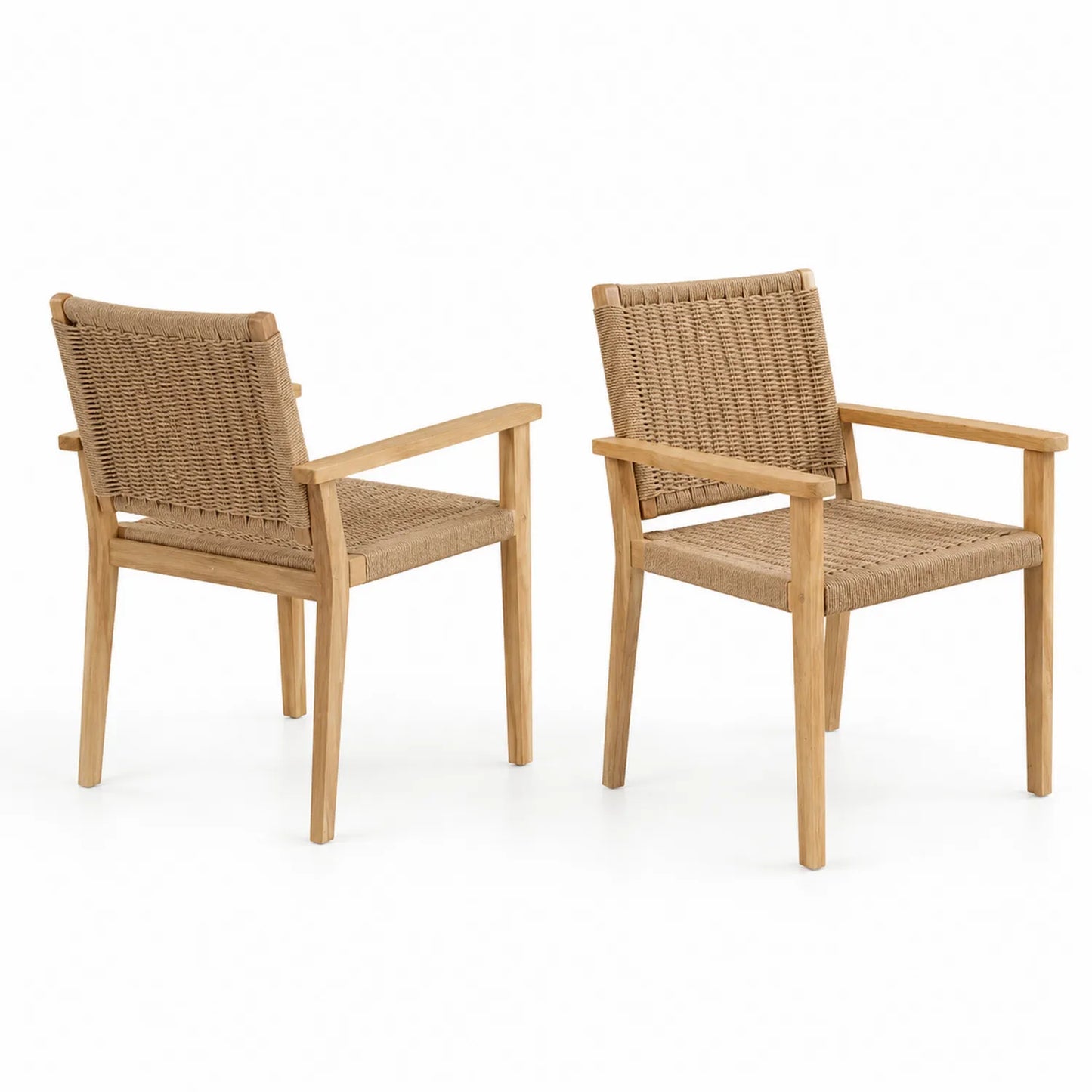 Lot de 2 Chaises en Teck et Rotin Synthétique Beige