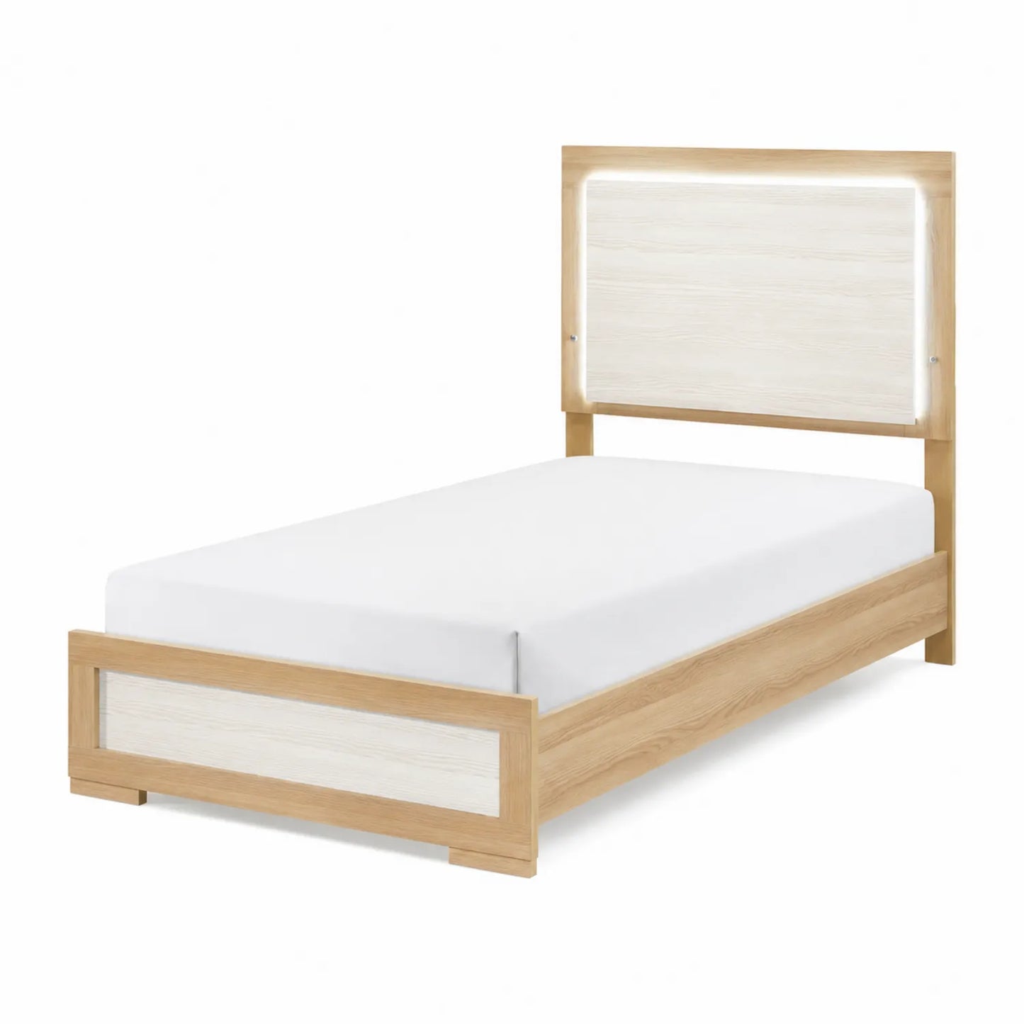 Lit simple en bois et mélaminé avec tête de lit éclairée 200x90 cm