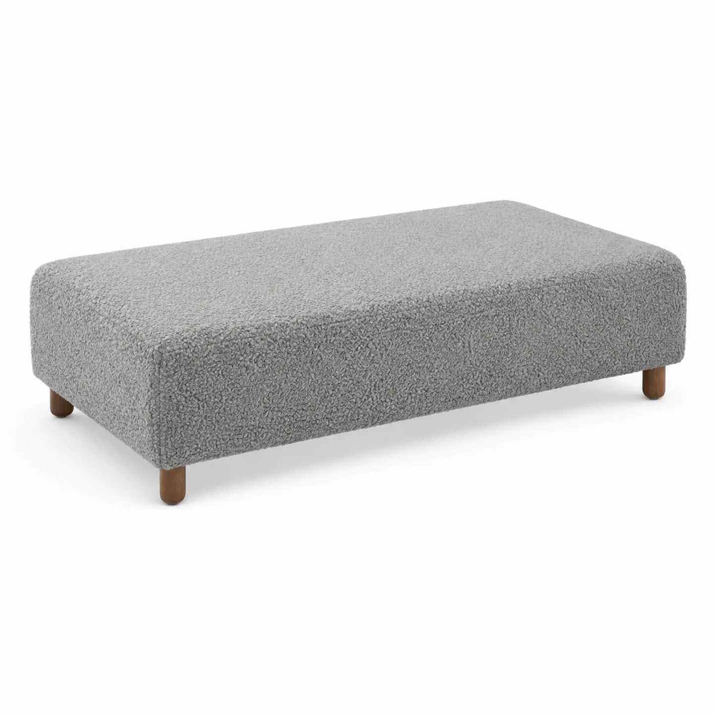 Banc rectangulaire en tissu bouclette gris avec pieds en bois