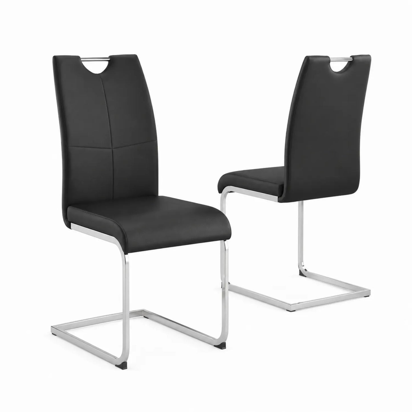 Lot de 2 chaises en cuir synthétique noir avec structure en métal chromé