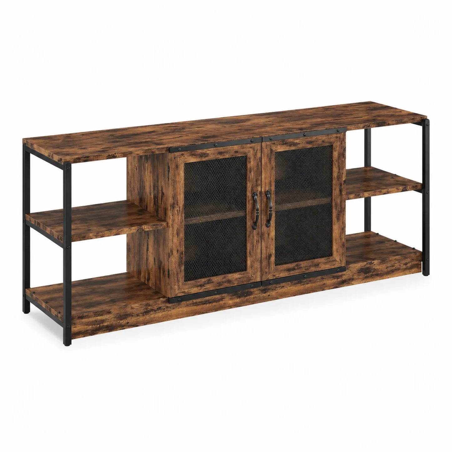 Meuble TV en bois et métal avec portes grillagées 120x40x60cm