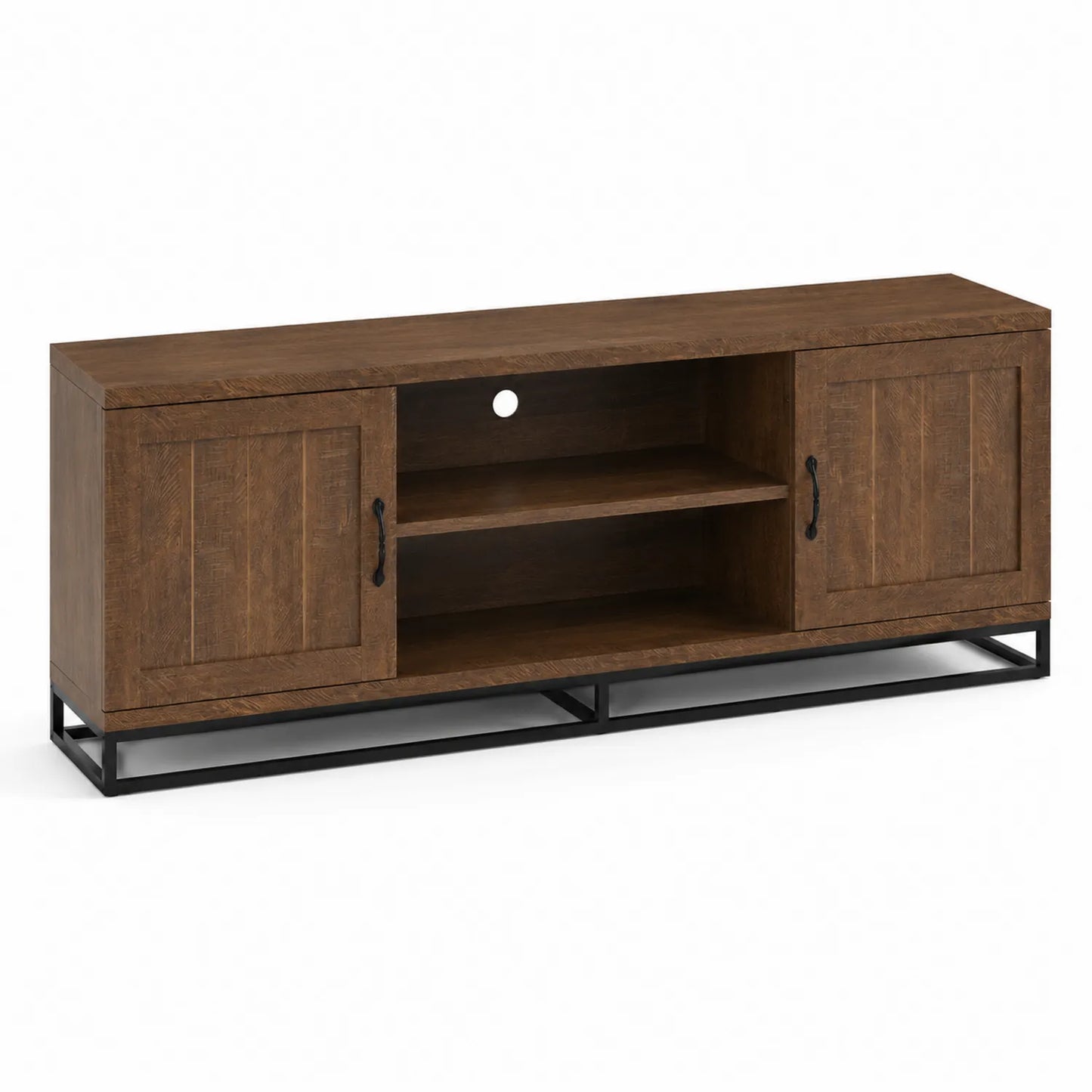 Meuble TV en bois et métal marron avec portes et étagères