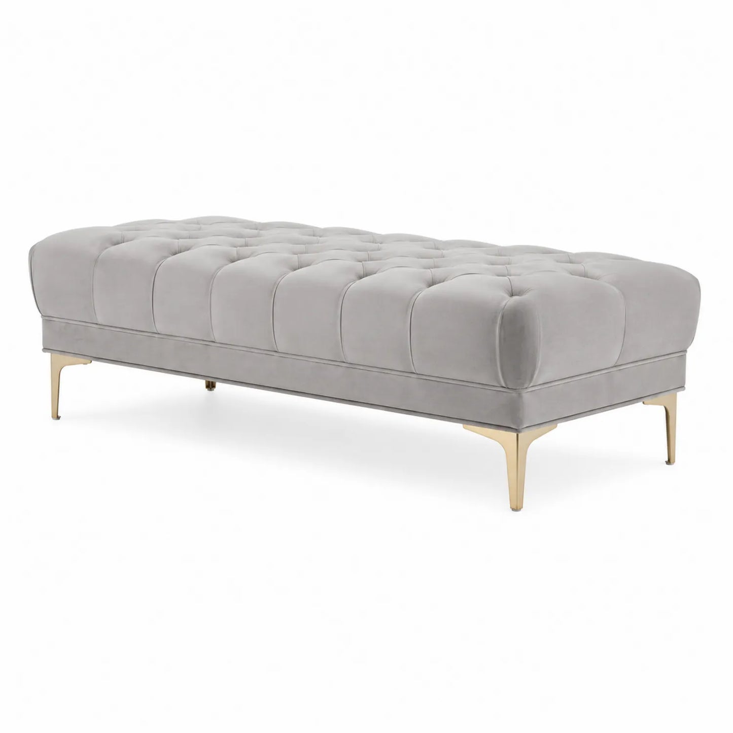 Banc en velours gris avec pieds en métal doré 140 cm