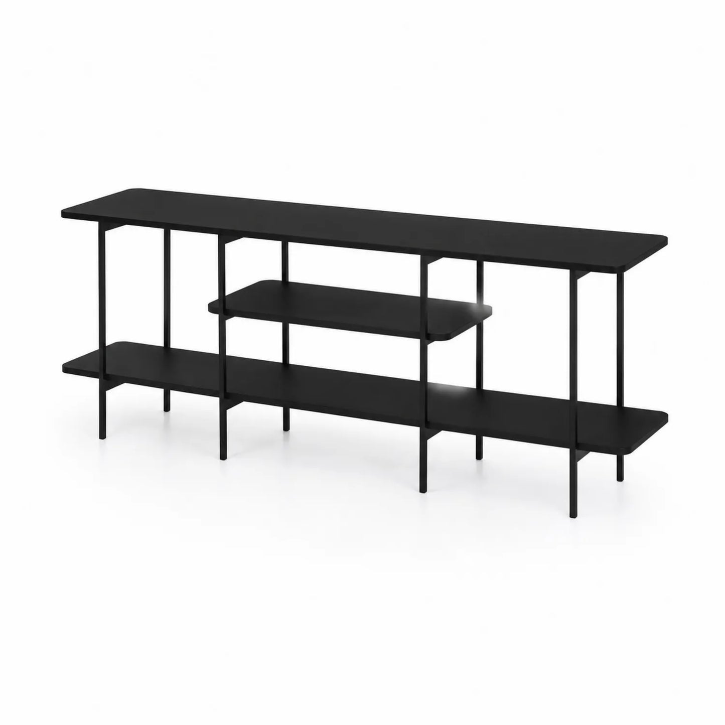 Console en acier noir avec étagères 150x30x70 cm