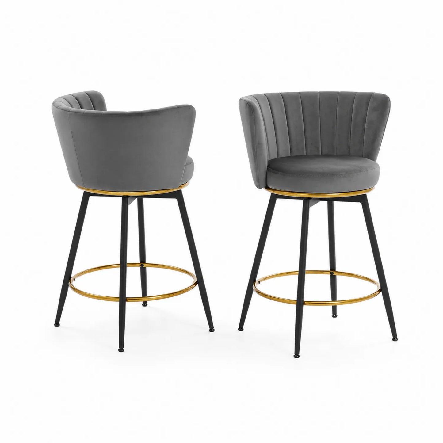 Tabourets de bar en velours et métal, ensemble de 2