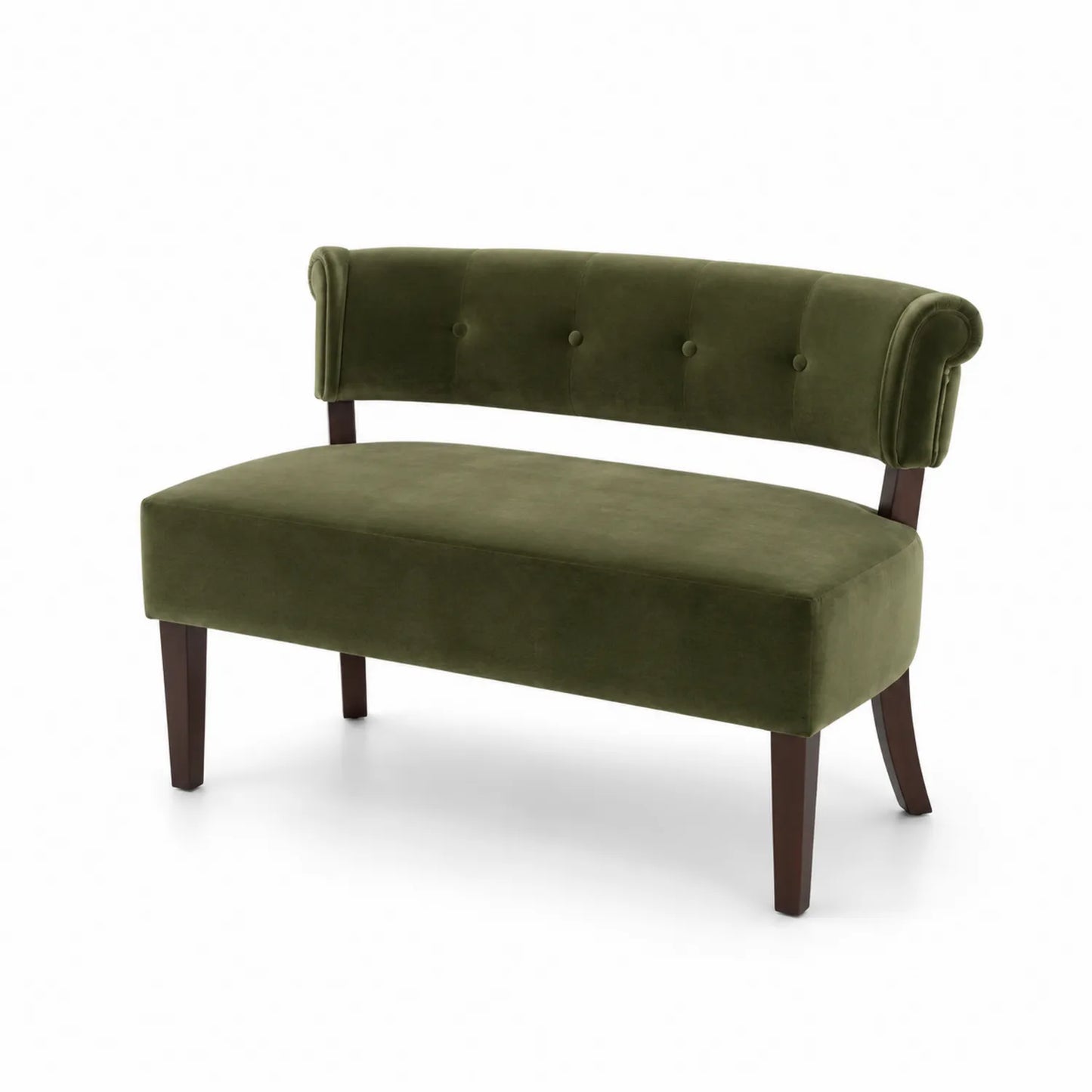 Banc en Velours Vert Olive avec Pieds en Bois