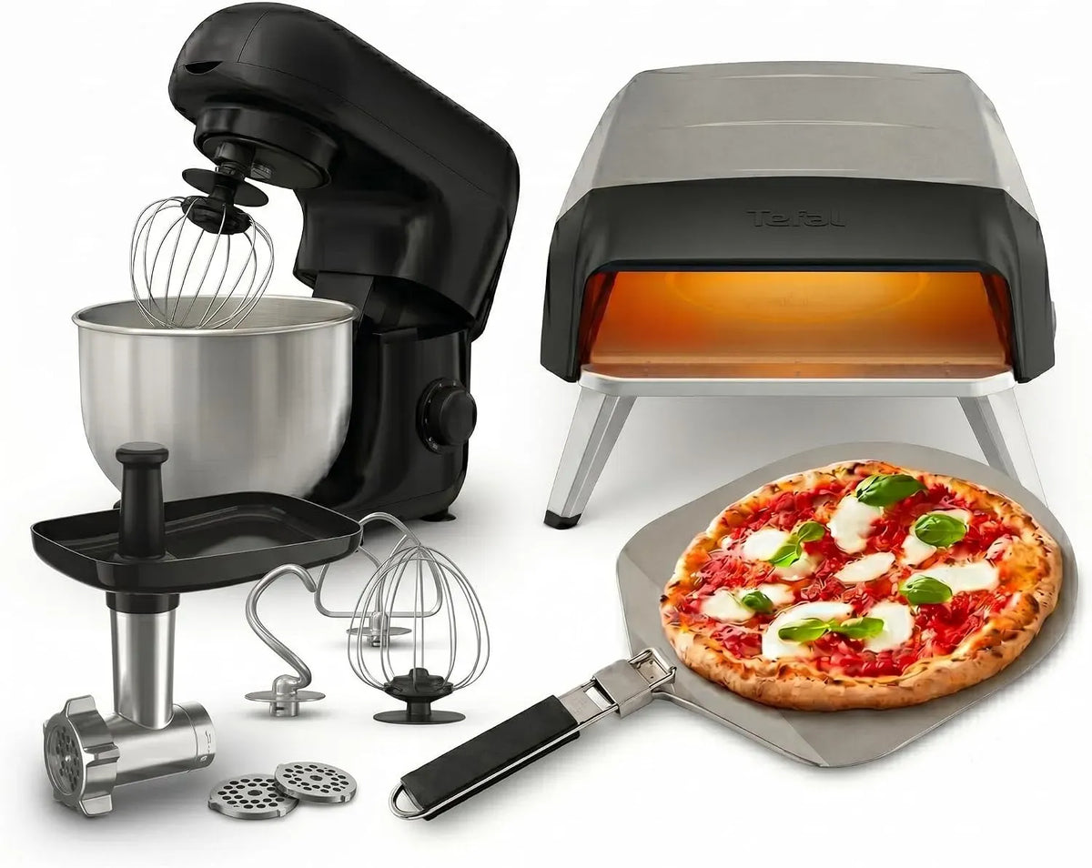 Moulinex JM412010 QA161810 Four électrique à pizza, 4,8 L, 800 W, pâtisserie, Cuisson Rapide + Bake essential Robot pâtissier 800 W, Bol 4,8 L