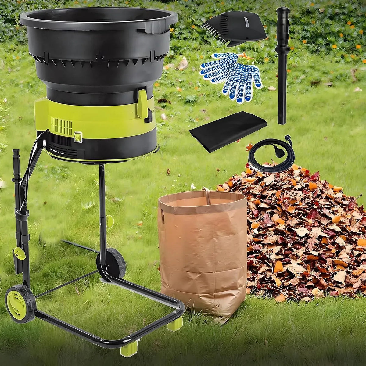 Protection Contre Les surcharges Nopowercord, Broyeur et broyeur de Bois électrique avec Roues et Sac de Rangement Broyeur de Feuilles Puissant