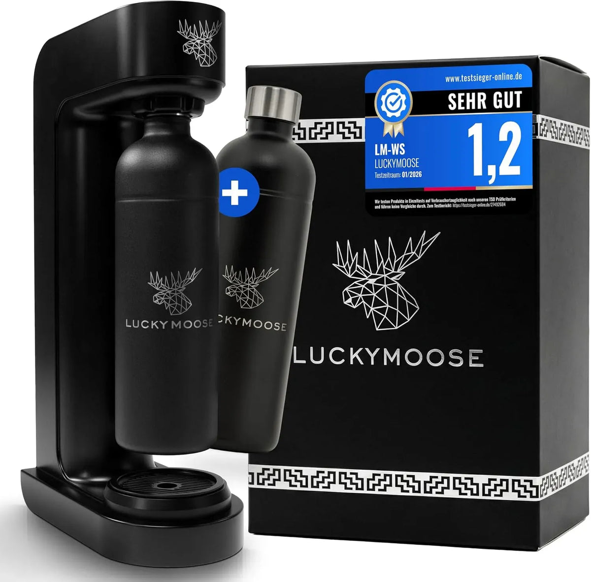 CO2 Machine à eau, 1,25 L, 2 bouteilles, acier inoxydable, bleu, Maison & Cuisine