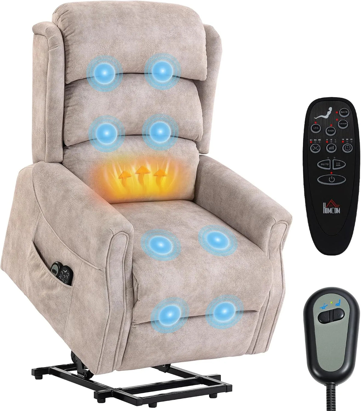 Fauteuil, fonction chauffante, HOMCOM, Fauteuil Releveur Électrique Massage Vibration Chaleur Beige