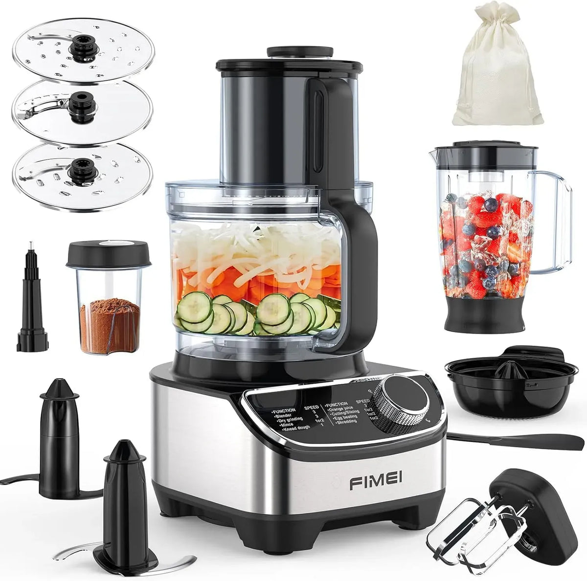 Blender, 3,5 L, 1300 W, FIMEI, 3 vitesses, Robot Cuisine Multifonctions 1300W, 3 Vitesses et Fonction Pulse, 3,5L Hachoir, Sans BPA, 1,5 L