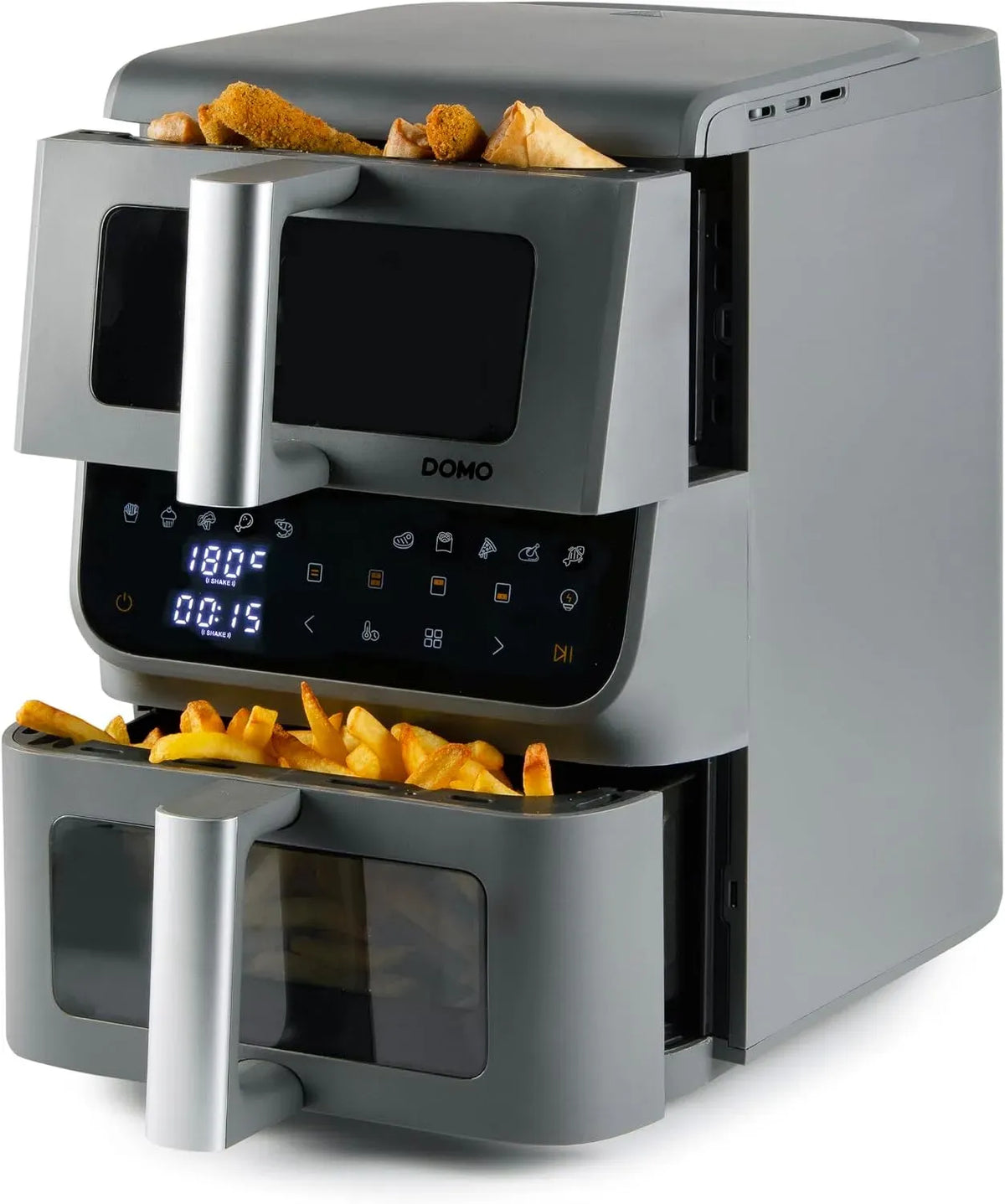 Friteuse à air chaud, 10 L, 2500 W, DOMO DO550FR, tactile, gris, Écran tactile LED avec fenêtre, Gain de place 30%