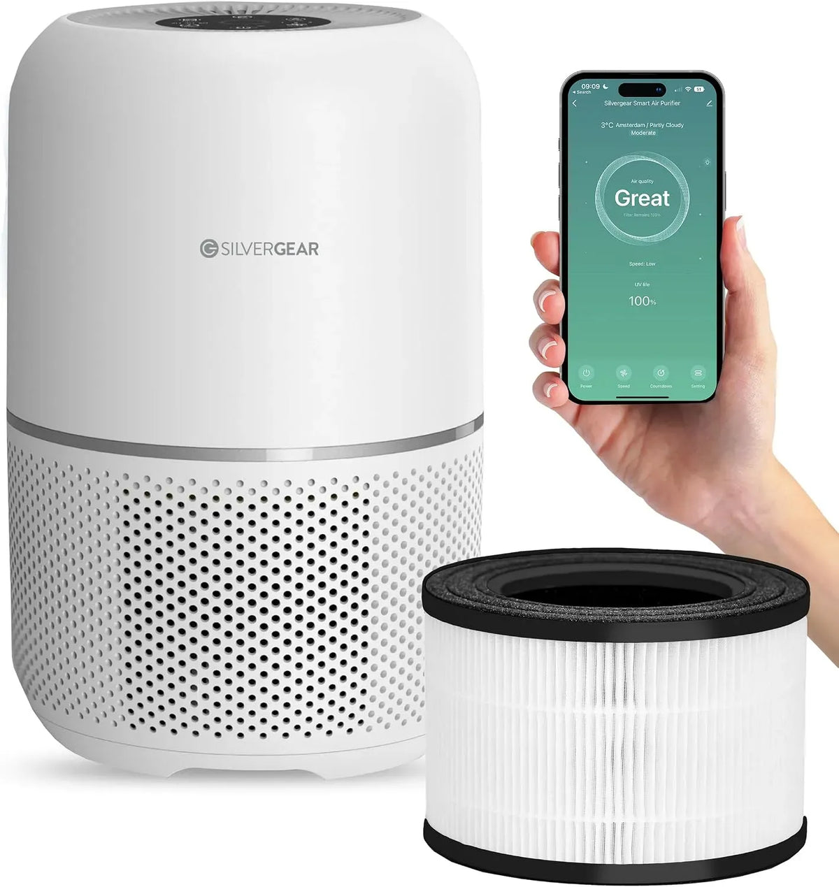 Purificateur d'air H13, minuteur, Élimine 99,97% des Allergènes, Lampe UV-C & Ioniseur, 4 Vitesses