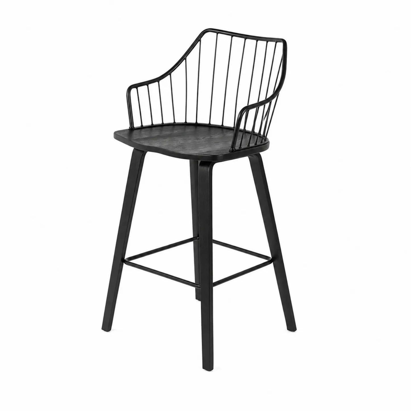 Tabouret de bar en métal noir avec dossier et accoudoirs