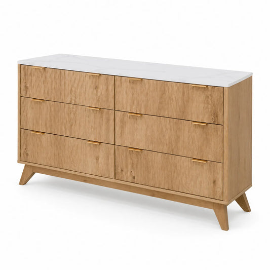 Commode 6 tiroirs en bois et marbre