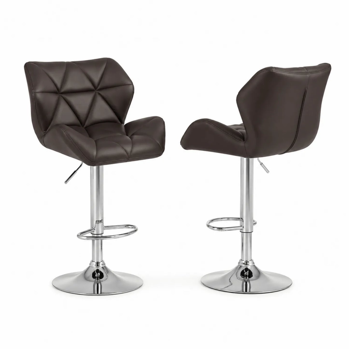 Tabouret de bar en cuir synthétique brun avec structure en métal chromé