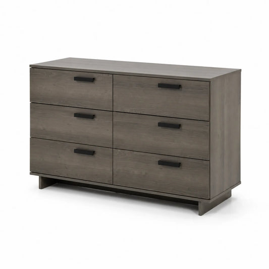 Commode en bois gris avec poignées en métal à 6 tiroirs