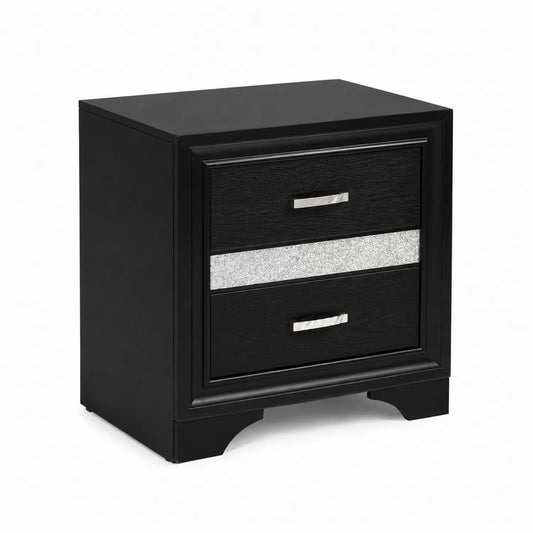 Table de chevet en bois noir avec finition argentée