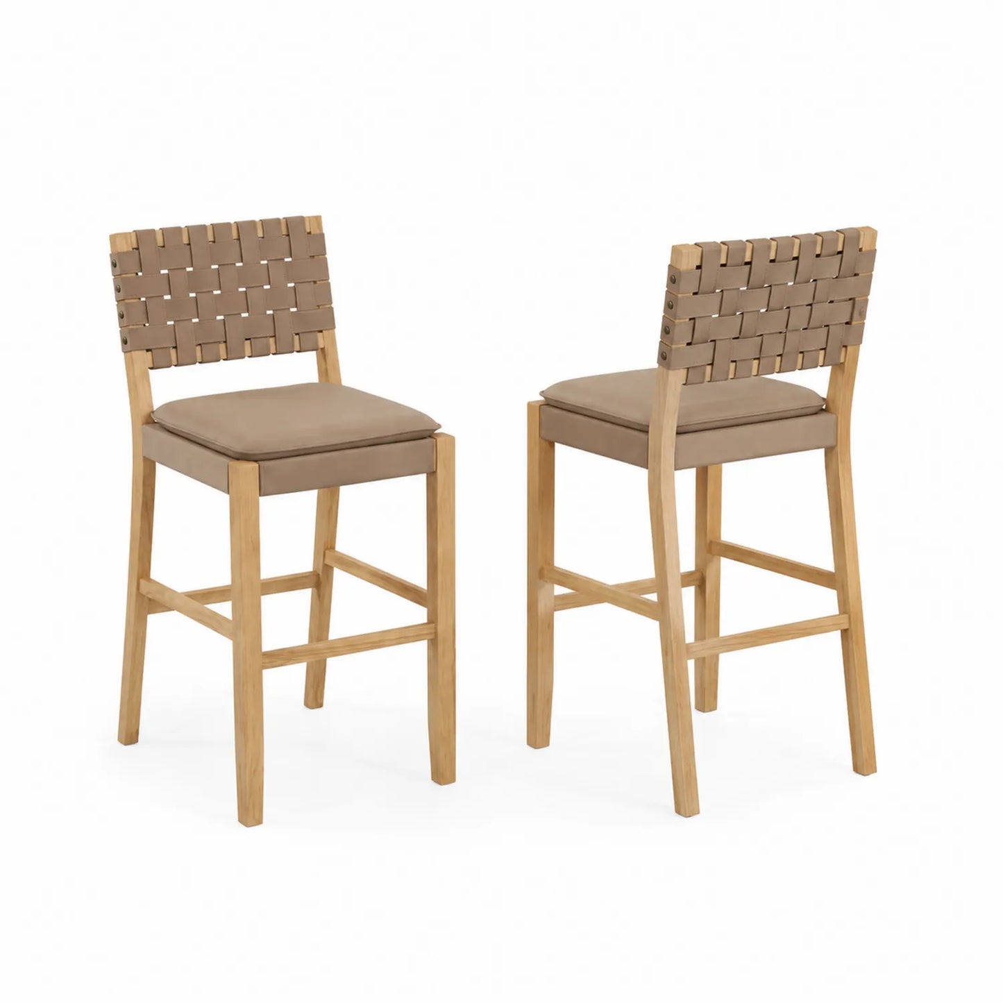 Lot de 2 tabourets de bar en bois avec assise en cuir synthétique beige