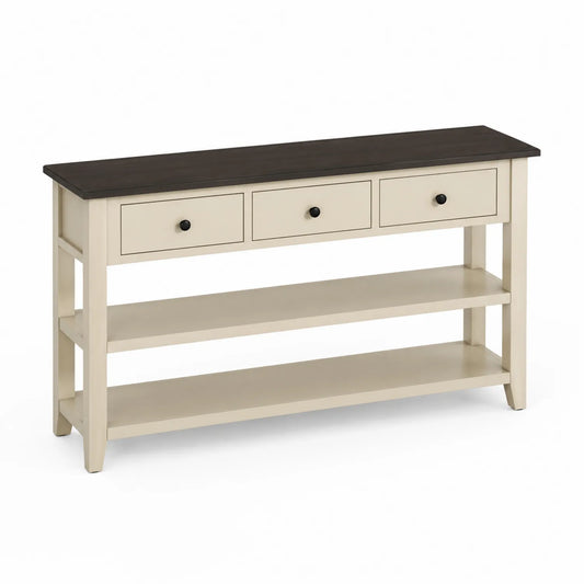 Console en bois avec tiroirs et plateau marron foncé