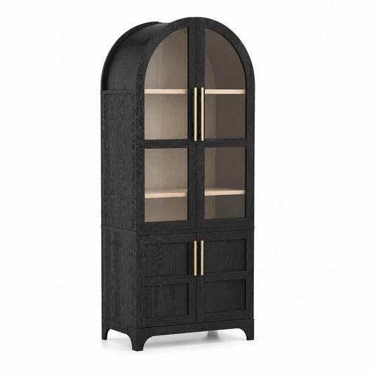 Armoire en Bois avec Portes en Verre Trempé Noir