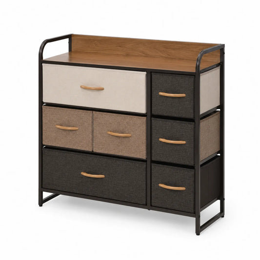 Commode à 8 tiroirs en tissu avec cadre en métal 100x30x92 cm