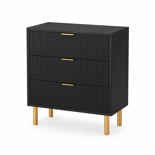 Commode 3 tiroirs en MDF et Bois Noir