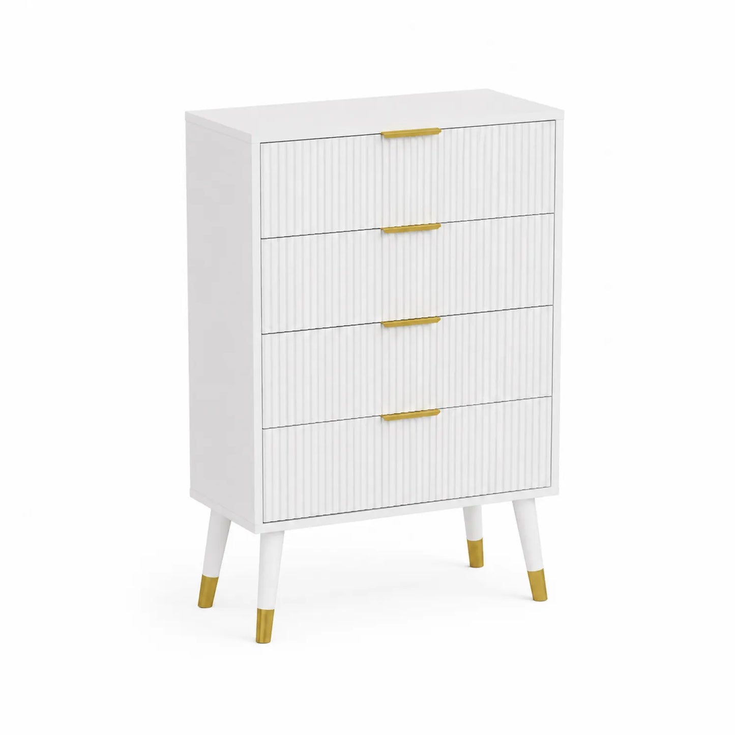Commode en bois blanc avec poignées dorées