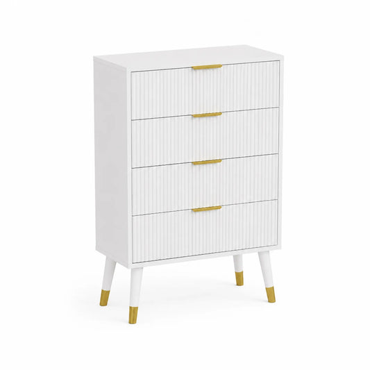 Commode en bois blanc avec poignées dorées