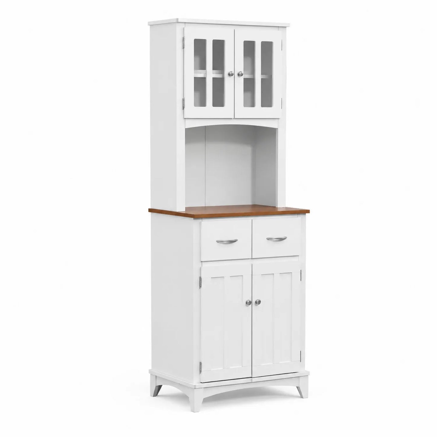 Buffet de cuisine en bois blanc avec armoires vitrées