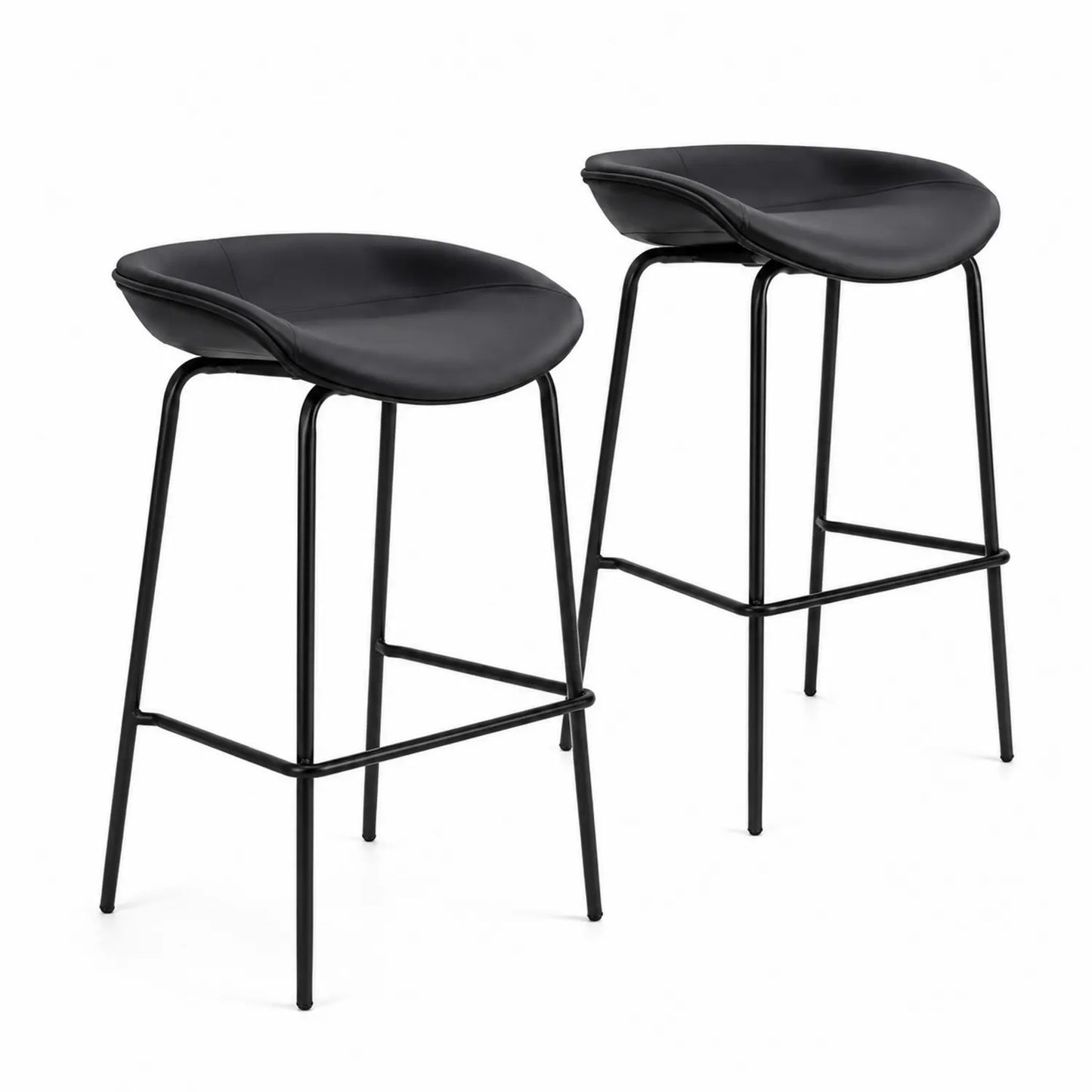 Lot de 2 tabourets de bar en cuir synthétique et métal noir