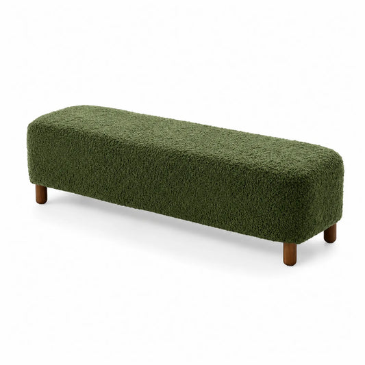 Banc rectangulaire en tissu bouclé vert 160cm