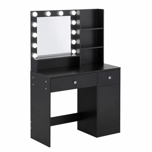 Coiffeuse en bois noir avec miroir éclairé 130x40x145 cm