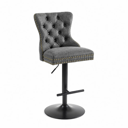 Tabouret de bar ajustable en velours Gris avec base en métal