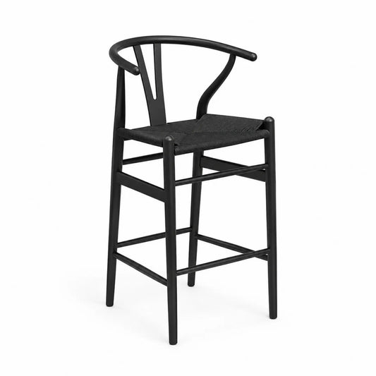 Tabouret de bar en bois et corde noir, hauteur d'assise 75 cm