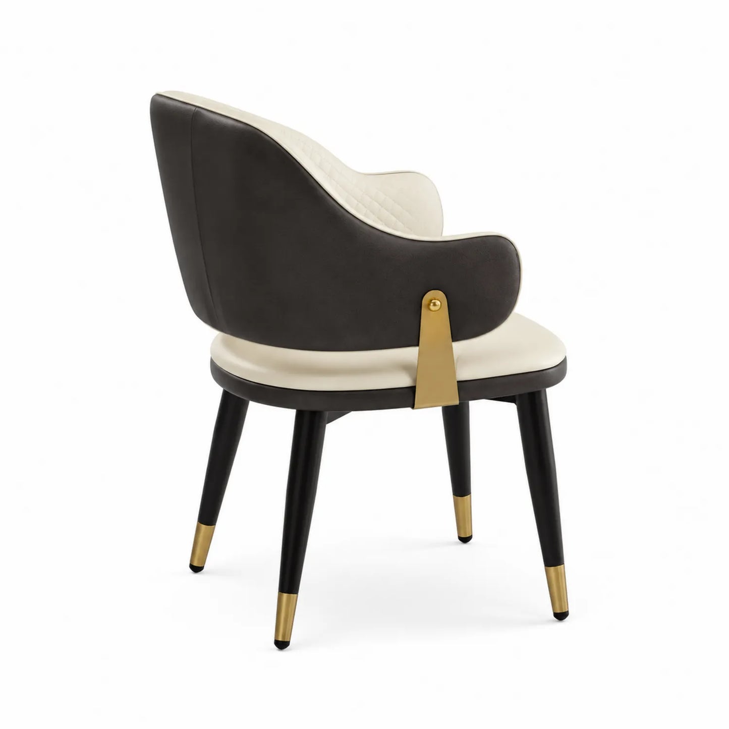 Chaise en cuir synthétique Noir et Blanc avec pieds en bois et détails dorés
