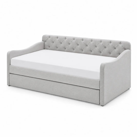 Lit gigogne en bois et tissu Gris 200x90 cm